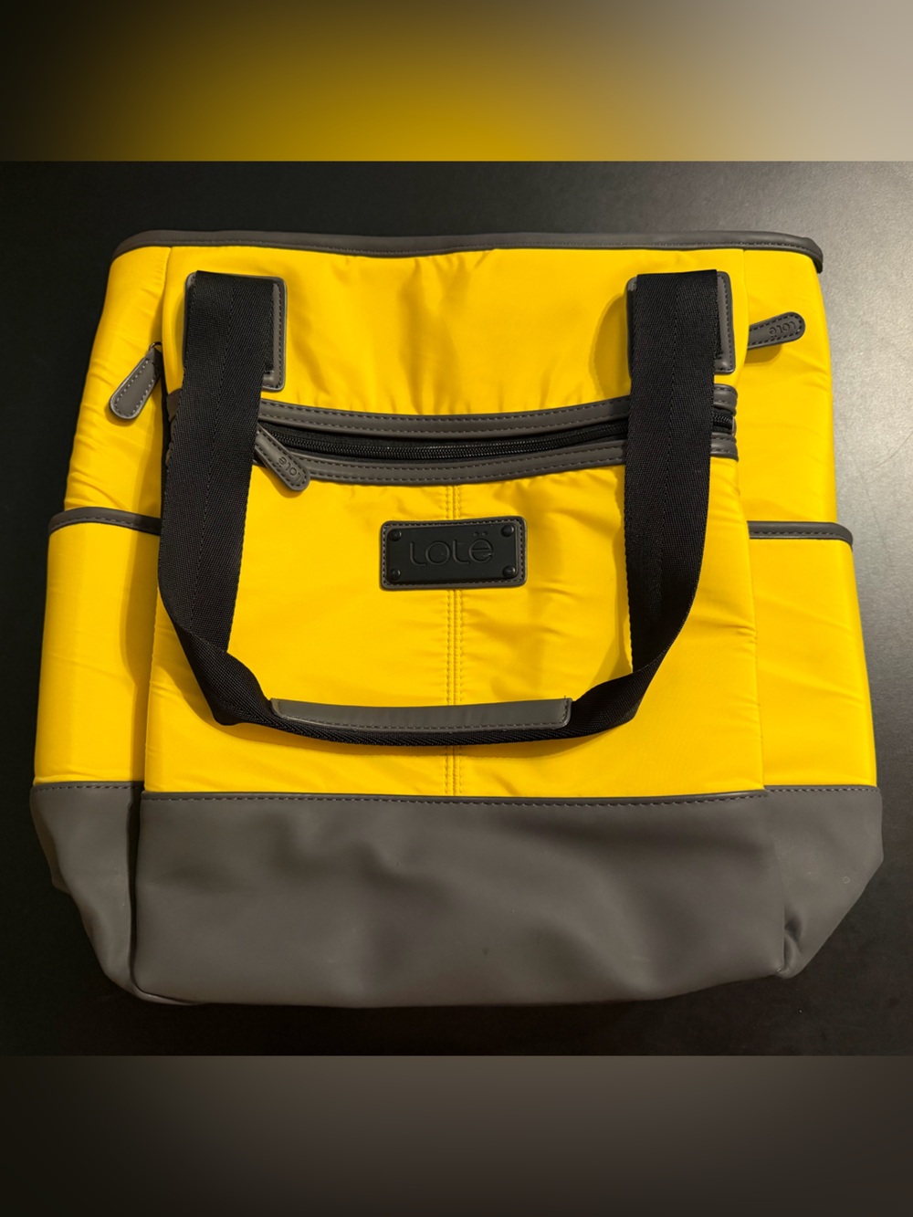 Lole Yellow and Gray Tote Bag with Black Handles
